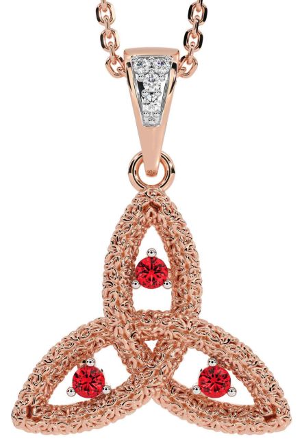 Diamond Ruby Rose Gold Silver Celtic Trinity Knot Necklace