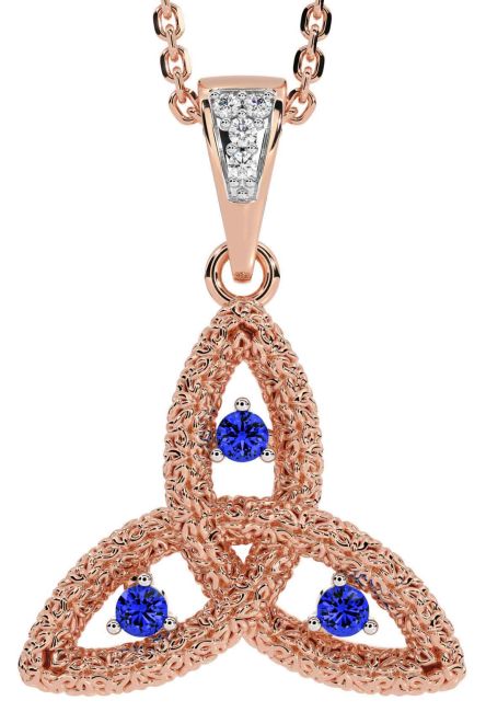 Diamond Sapphire Rose Gold Silver Celtic Trinity Knot Necklace