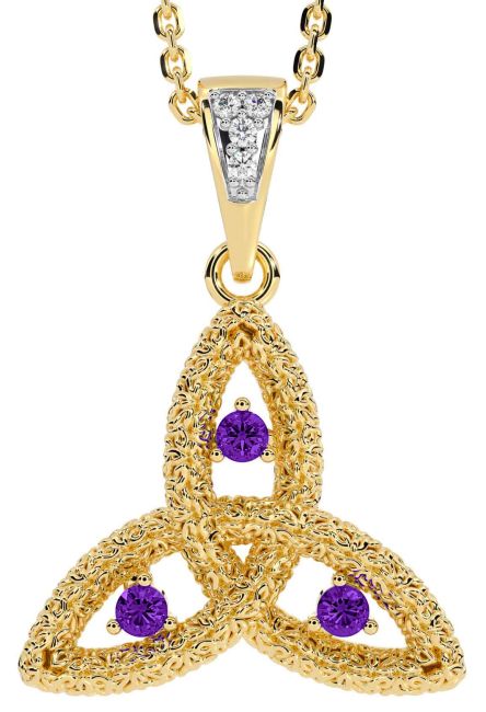 Diamond Amethyst Gold Silver Celtic Trinity Knot Necklace