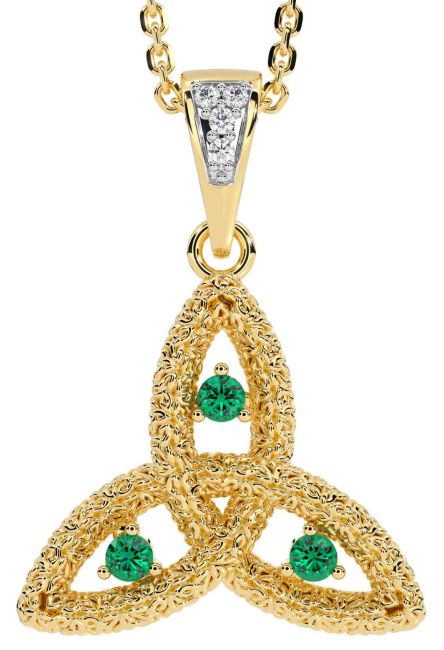 Diamond Emerald Gold Silver Celtic Trinity Knot Necklace