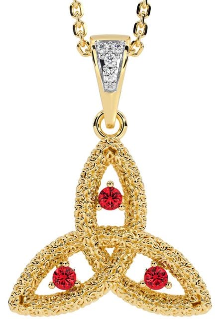 Diamond Ruby Gold Silver Celtic Trinity Knot Necklace