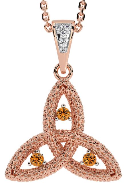 Diamond Citrine Rose Gold Celtic Trinity Knot Necklace