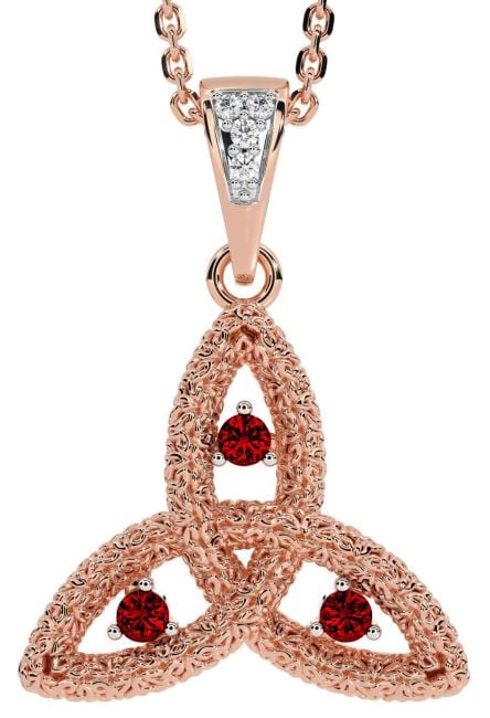 Diamond Garnet Rose Gold Celtic Trinity Knot Necklace