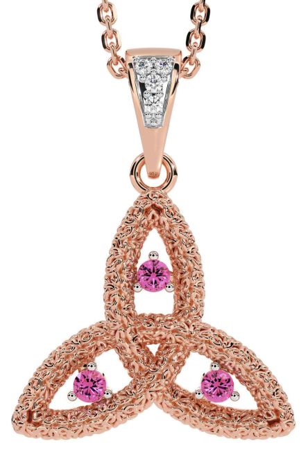 Diamant Lyserød Turmalin Rosa Guld Keltisk Treenighed Knude Halskæde