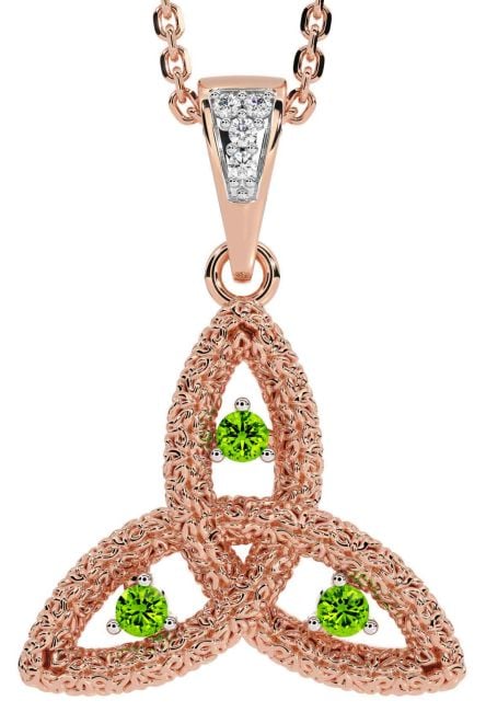 Diamond Peridot Rose Gold Celtic Trinity Knot Necklace