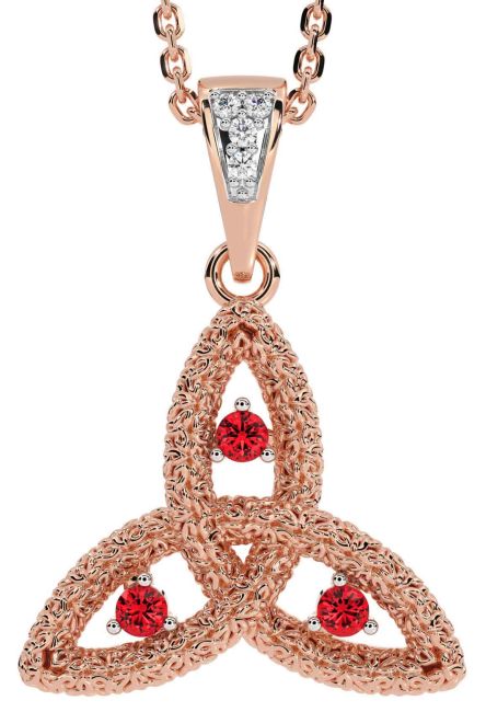 Diamond Ruby Rose Gold Celtic Trinity Knot Necklace