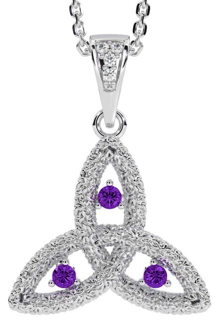 Diamond Amethyst Silver Celtic Trinity Knot Necklace