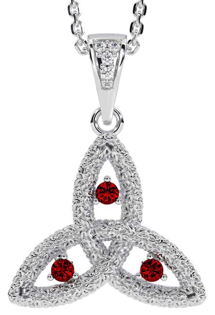 Diamond Garnet Silver Celtic Trinity Knot Necklace