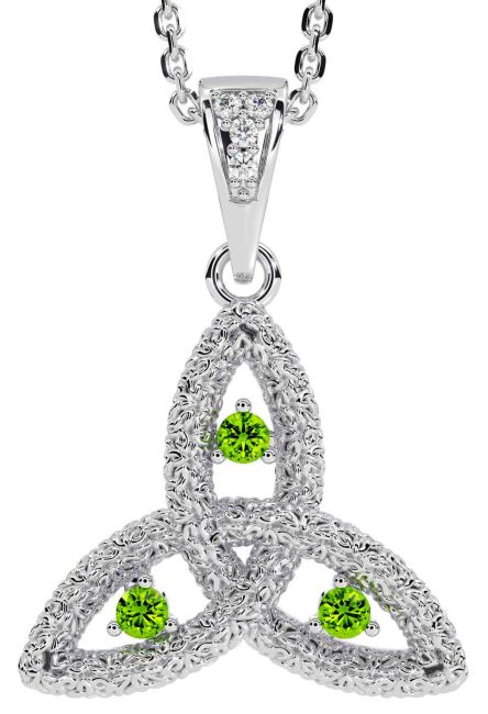 Diamond Peridot White Gold Celtic Trinity Knot Necklace