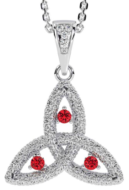 Diamond Ruby White Gold Celtic Trinity Knot Necklace