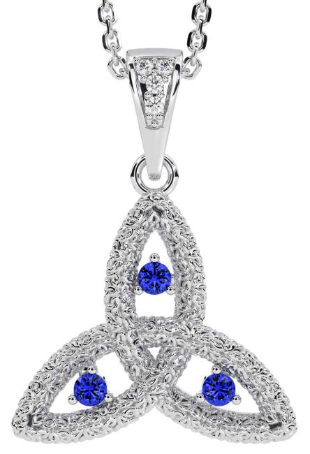 Diamond Sapphire White Gold Celtic Trinity Knot Necklace