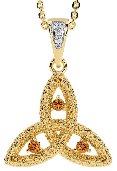 Diamond Citrine Gold Celtic Trinity Knot Necklace