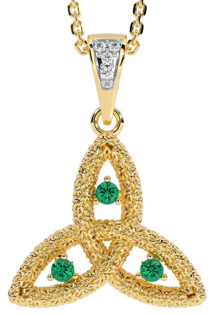 Diamond Emerald Gold Celtic Trinity Knot Necklace