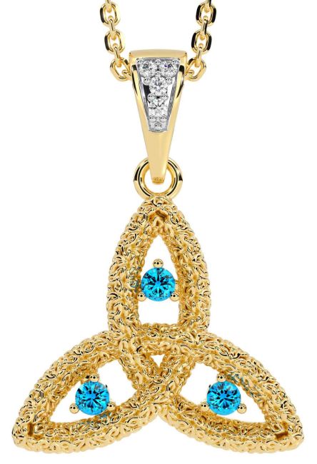 Diamond Topaz Gold Celtic Trinity Knot Necklace