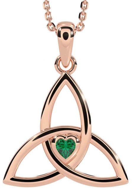 Emerald Rose Gold Silver Celtic Trinity Knot Necklace