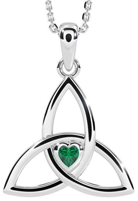 Emerald Silver Celtic Trinity Knot Necklace