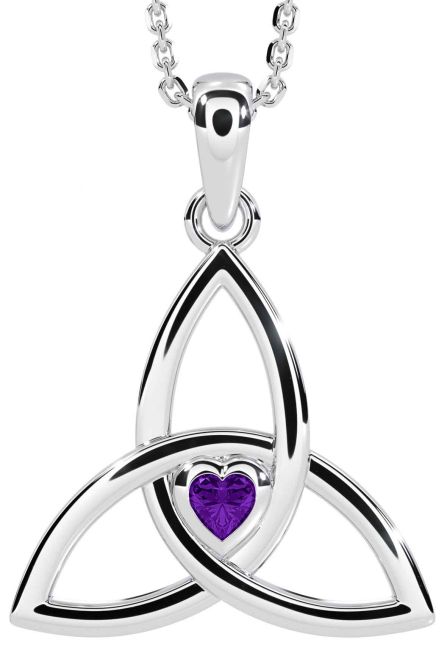 Amethyst White Gold Celtic Trinity Knot Necklace