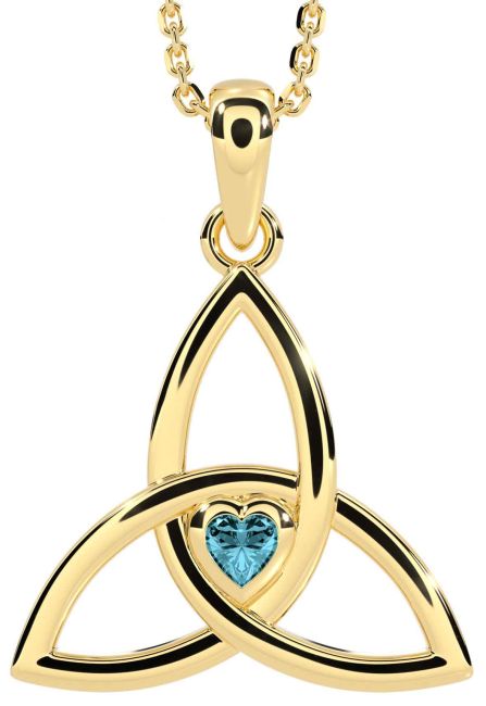 Aquamarine Gold Celtic Trinity Knot Necklace