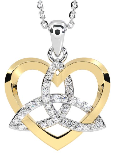 Diamond Gold Silver Celtic Trinity Knot Heart Necklace