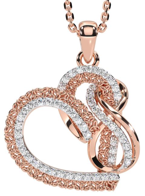 Diamond Rose Gold Silver Celtic Trinity Knot Infinity Necklace