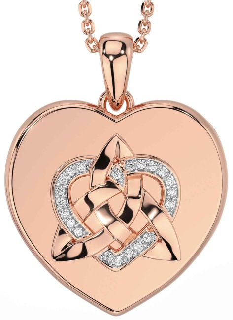 Diamond Rose Gold Celtic Trinity Knot Heart Necklace