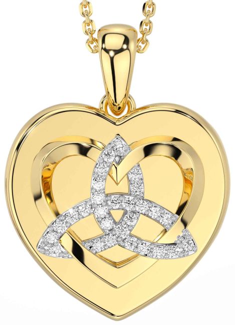 Diamond Gold Silver Celtic Trinity Knot Heart Necklace