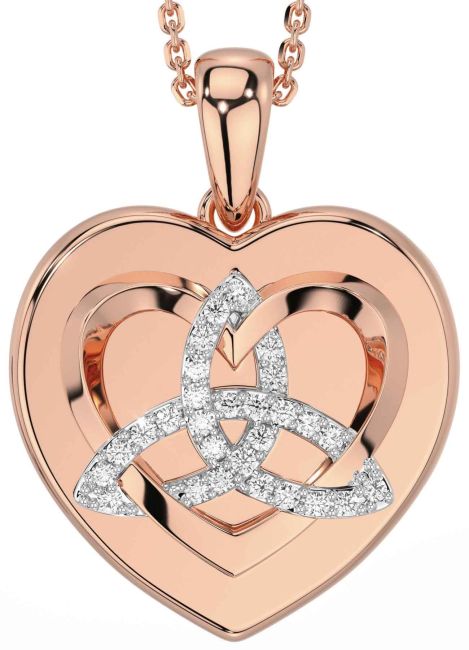 Diamond Rose Gold Celtic Trinity Knot Heart Necklace