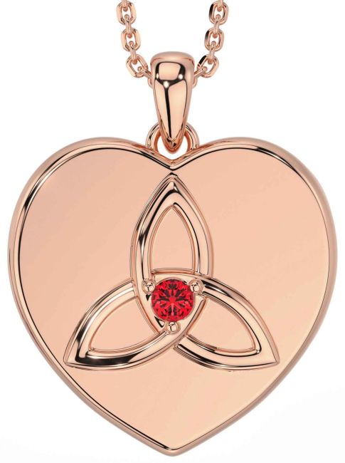 Ruby Rose Gold Silver Celtic Trinity Knot Heart Necklace