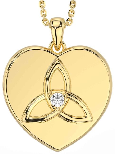 Diamond Gold Silver Celtic Trinity Knot Heart Necklace