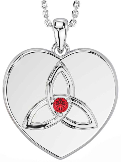 Ruby Silver Celtic Trinity Knot Heart Necklace