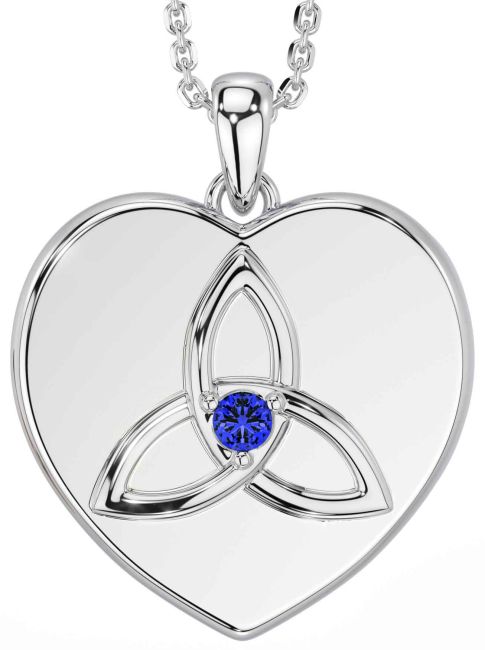 Sapphire Silver Celtic Trinity Knot Heart Necklace