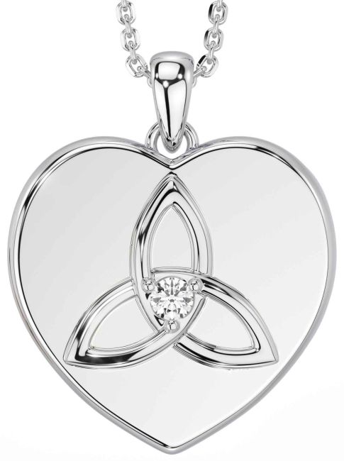Diamond White Gold Celtic Trinity Knot Heart Necklace