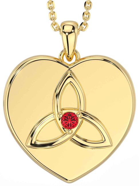 Ruby Gold Celtic Trinity Knot Heart Necklace