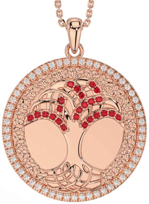 Diamond Ruby Rose Gold Silver Celtic Tree of Life Trinity Knot Necklace