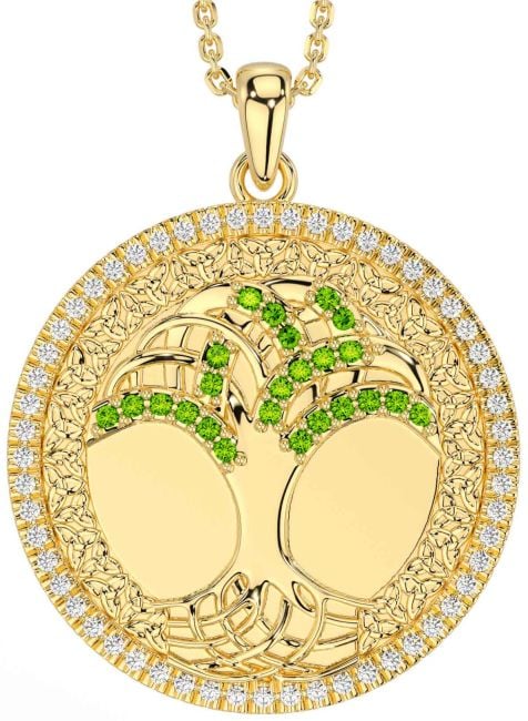 Diamond Peridot Gold Silver Celtic Tree of Life Trinity Knot Necklace