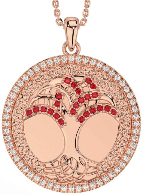 Diamante Rubi Rosa Ouro céltico Árvore de Vida Trindade Nó Colar