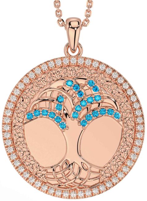 Diamond Topaz Rose Gold Celtic Tree of Life Trinity Knot Necklace