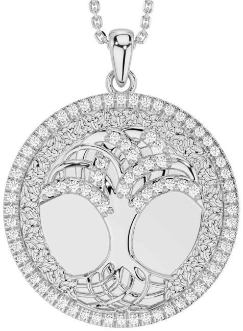 Diamond White Gold Celtic Tree of Life Trinity Knot Necklace
