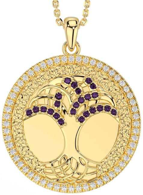 Diamond Alexandrite Gold Celtic Tree of Life Trinity Knot Necklace