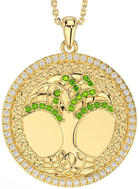 Diamond Peridot Gold Celtic Tree of Life Trinity Knot Necklace