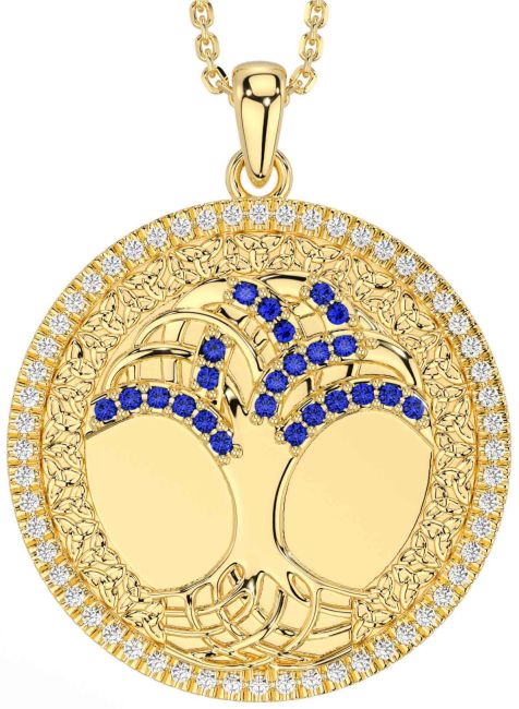 Diamond Sapphire Gold Celtic Tree of Life Trinity Knot Necklace