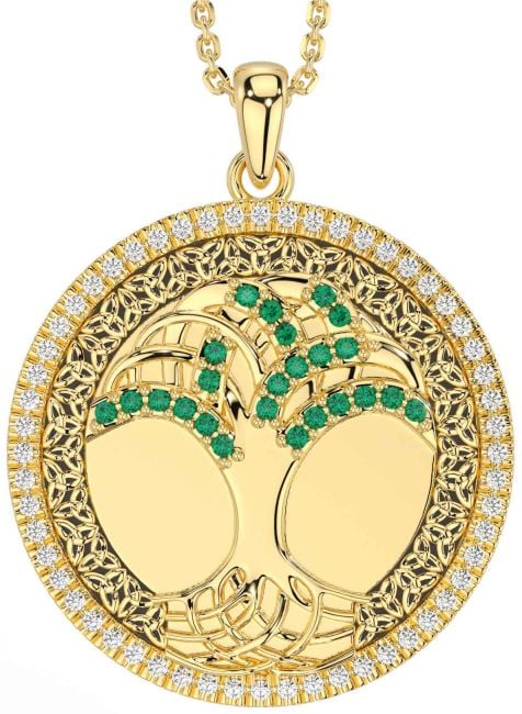 Diamond Emerald Gold Black Rhodium Celtic Tree of Life Trinity Knot Necklace