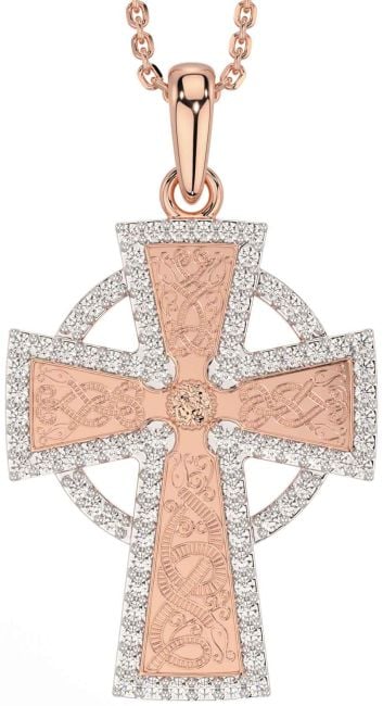 Diamond Rose Gold Celtic Cross Necklace