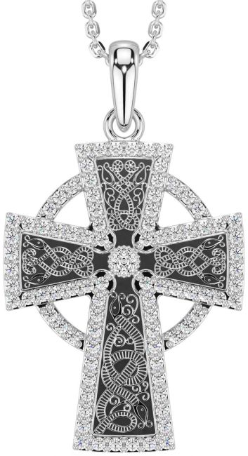 Diamond White Gold Black Rhodium Celtic Cross Necklace