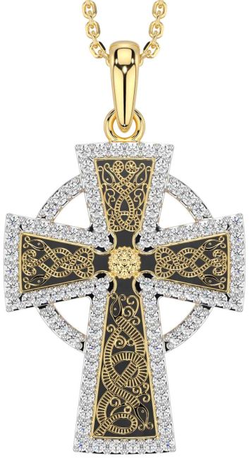 Diamond Gold Black Rhodium Celtic Cross Necklace