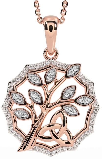 Diamond Rose Gold Celtic Trinity Knot Tree of Life Necklace