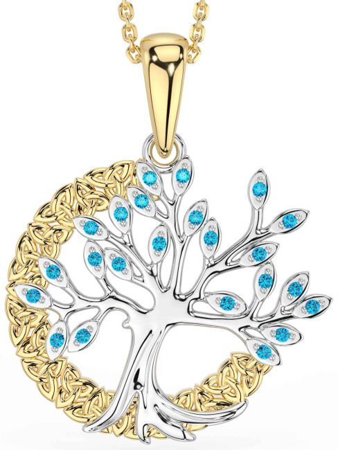 Topaz Gold Silver Celtic Tree of Life Trinity Knot Necklace