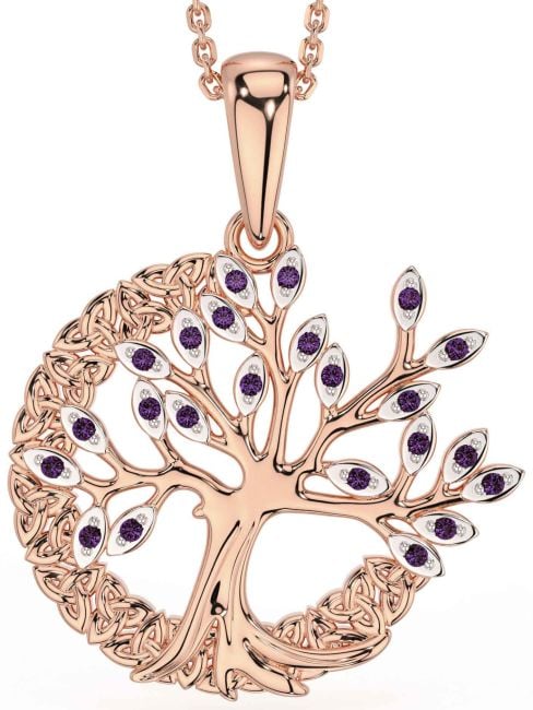 Alexandrite Rose Gold Celtic Tree of Life Trinity Knot Necklace