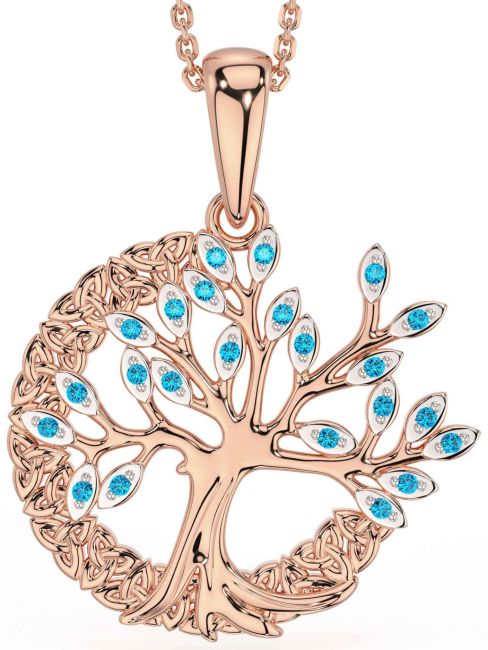 Topaz Rose Gold Celtic Tree of Life Trinity Knot Necklace