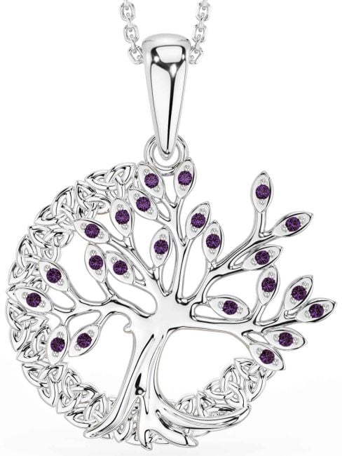 Alexandrite White Gold Celtic Tree of Life Trinity Knot Necklace